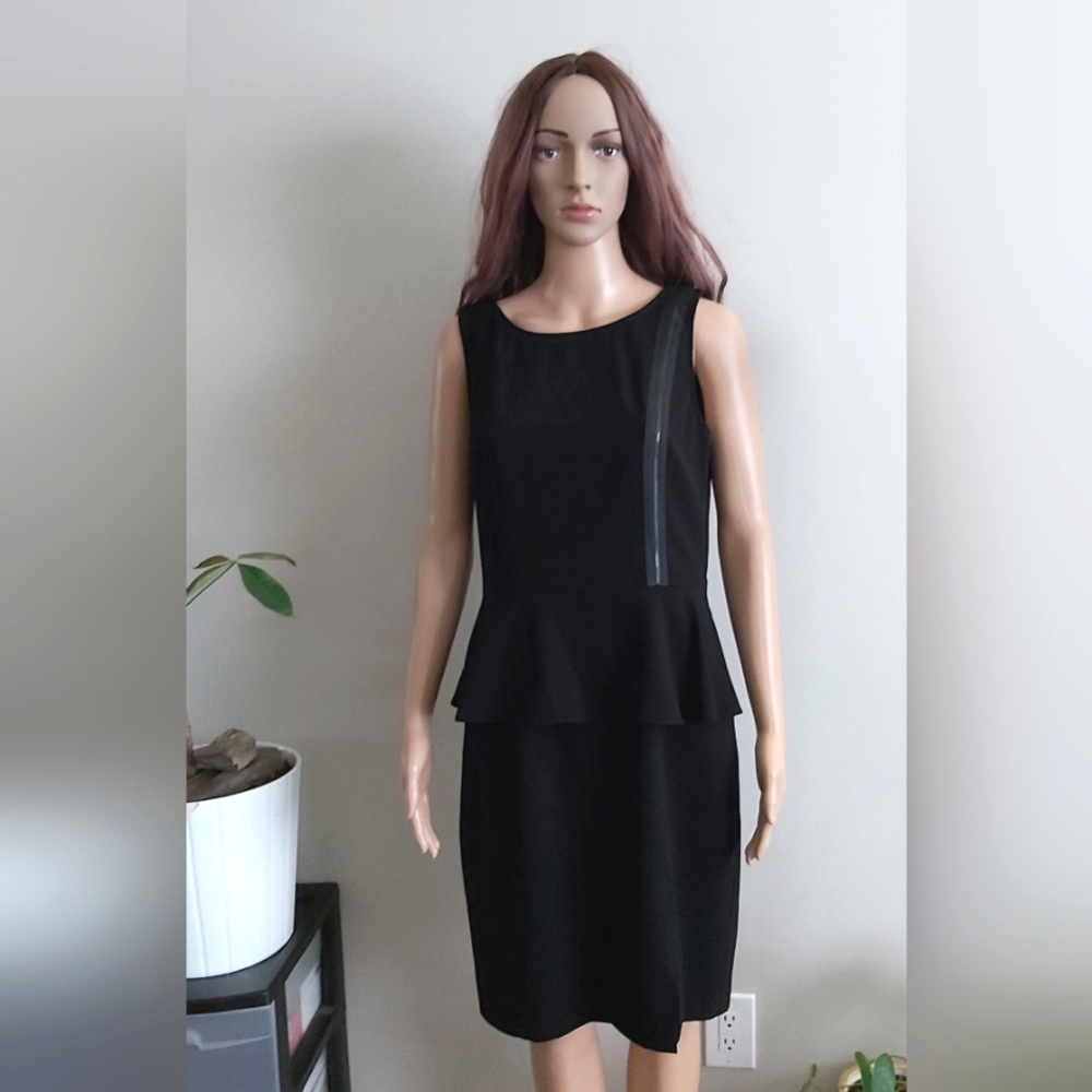 Andrew Marc New York black sleeveless peplum sheath midi dress